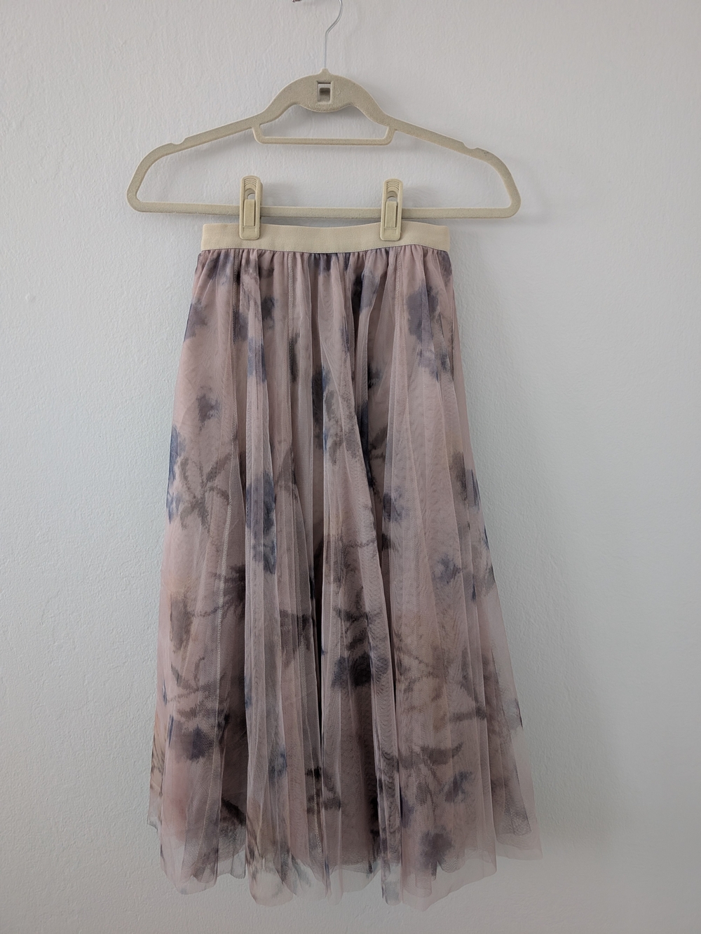 Chichwish Inky Floral Double-Layered Mesh Tulle Midi Skirt
